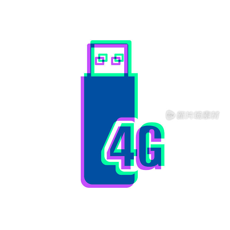 4G USB调制解调器。图标与两种颜色叠加在白色背景上